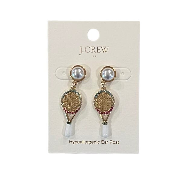 NWT J. Crew Tennis Racquet Drop Pearl Earrings - Picture 3 of 5